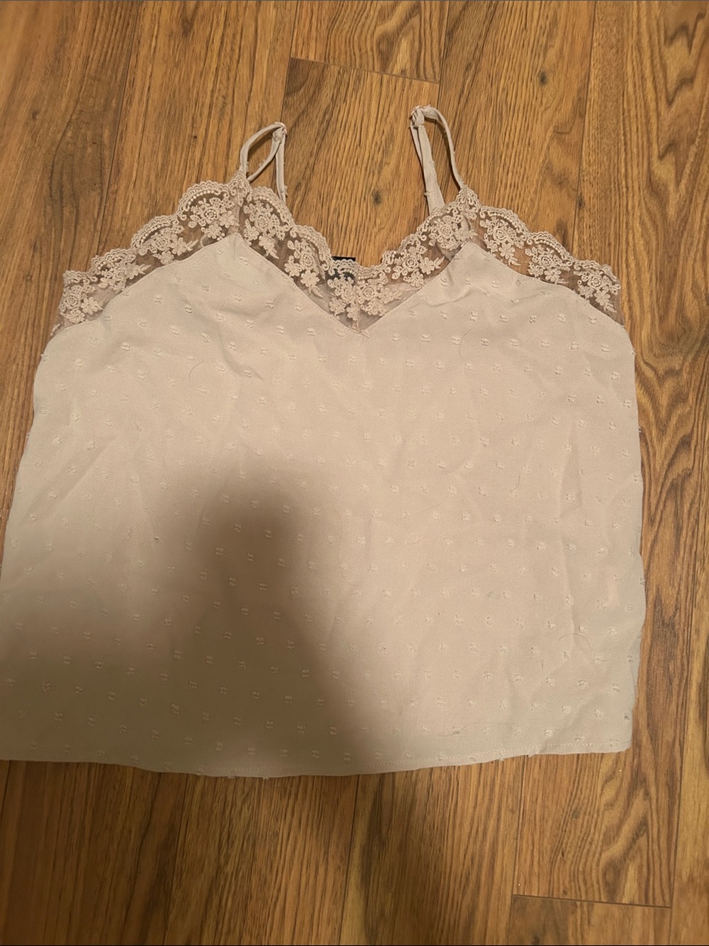 SHEIN Cream Lace Trim Dotted Cami